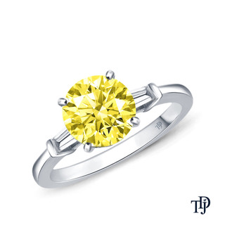 14K White Gold Tapered Style Baguette Side Stones Engagement Ring Yellow Sapphire Top View