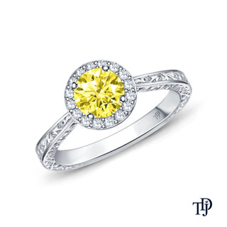 14K White Gold Antique Scroll Halo Style Engagement Ring Yellow Sapphire Top View