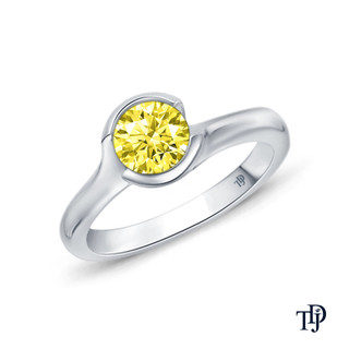14K White Gold Cascade Waves Style Engagement Ring Yellow Sapphire Top View