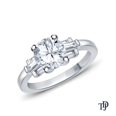 Baguette Accent Emerald Diamond Engagement Ring Semi Mount in 14k White Gold Top View