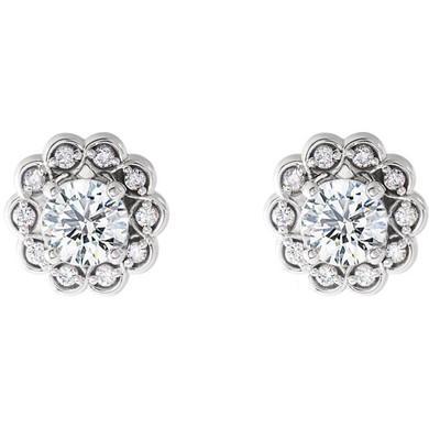 Flower Design Halo Round Cut Diamond Stud Earrings