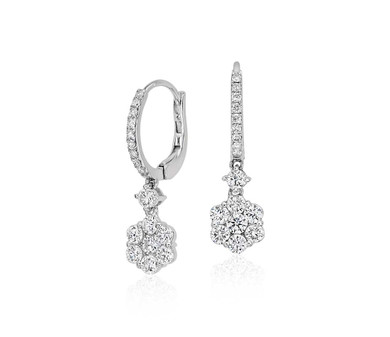 Floral Drop Diamond Dangle Earrings 