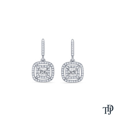 Cushion Cut Double Halo Diamond Dangle Earrings