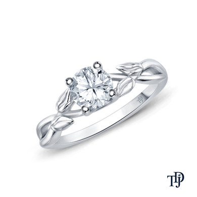 White Gold Interwine Budding Style Nature Inspired Solitaire Ring with Center Diamond Top View