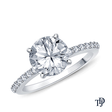 Half Way Accents Diamond Engagement Ring with Center Diamond Top View White Gold