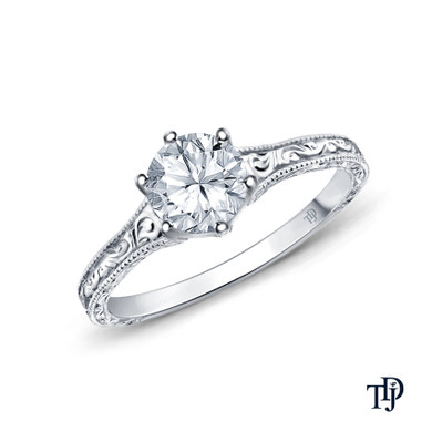 A Truly Vintage Hand Engraved Milgrain Engagement Setting with Center Diamond Top View White Gold