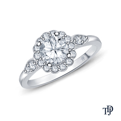 14K White Gold Petal Designed Shank with Intricate Halo Accents Engagement Ring 0.25ct Center Diamond Top View