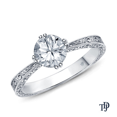 14K White Gold Tapered Double Prong Scroll Design Setting 0.25ct Center Diamond Top View