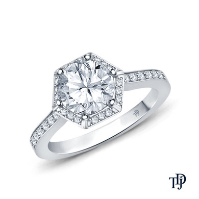 14K White Gold Enchanting Hexagonal Halo Accent Ring 0.25ct Center Diamond Top View