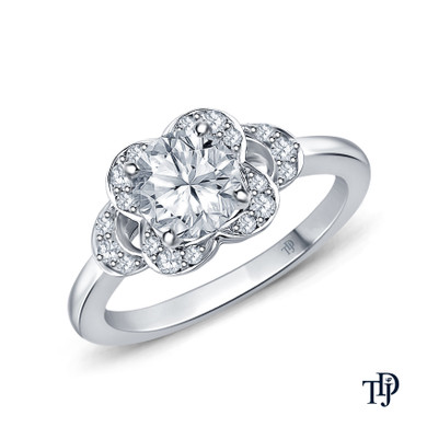 14K White Gold Floral Petal Design Diamond Engagement Ring Semi Mount Top View