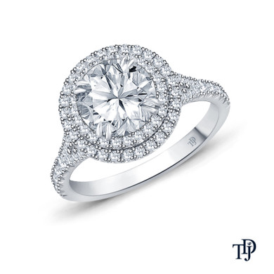 14K White Gold Split Shank Double Halo Accents Engagement Ring Semi Mount Top View