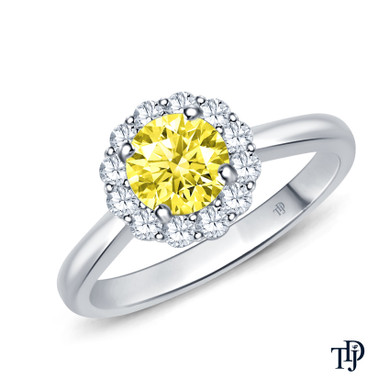 14K White Gold Intricate Flower Design Halo Engagement Ring Yellow Sapphire Top View