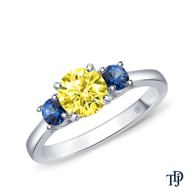 14K White Gold Sapphire Side Stones Three Stone Engagement Ring Yellow Sapphire Top View