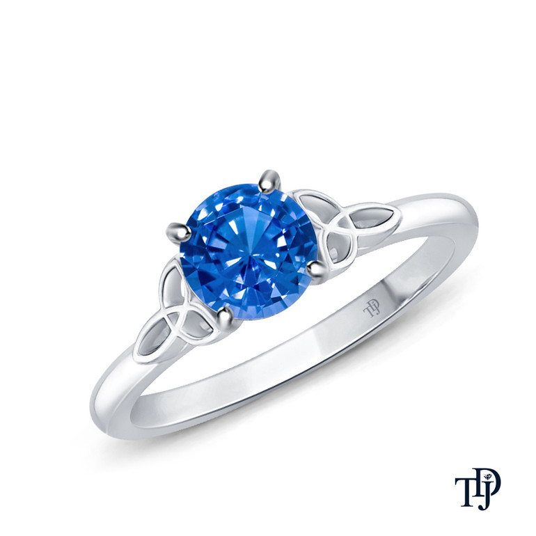 14K White Gold Romancing Love Knot Diamond Solitaire Ring Blue Sapphire Top View