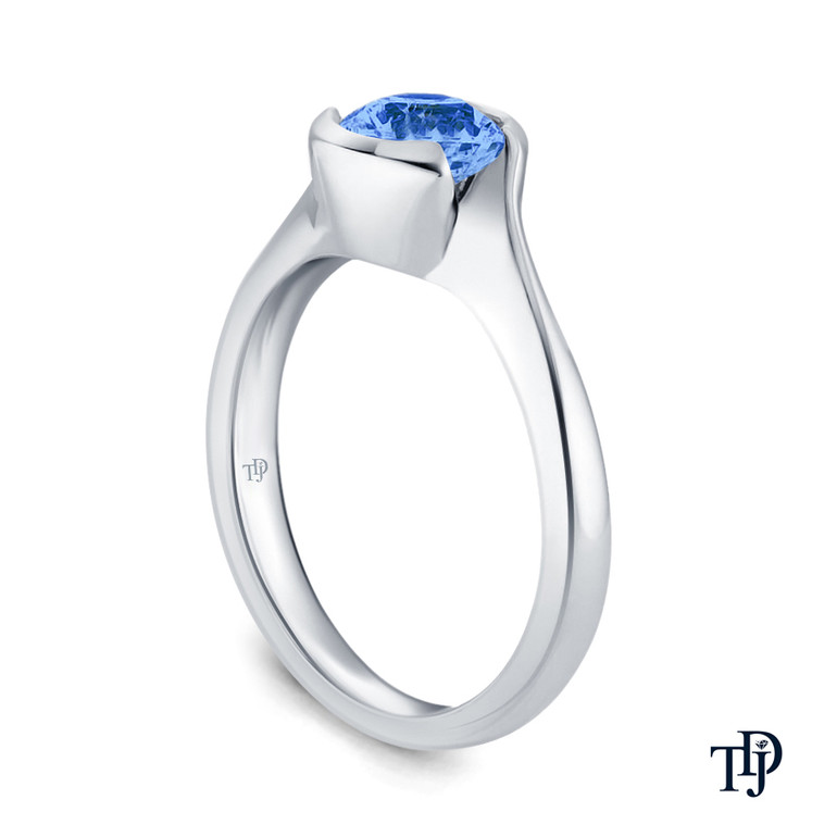 14K White Gold Cascade Waves Style Engagement Ring Blue Sapphire Side View