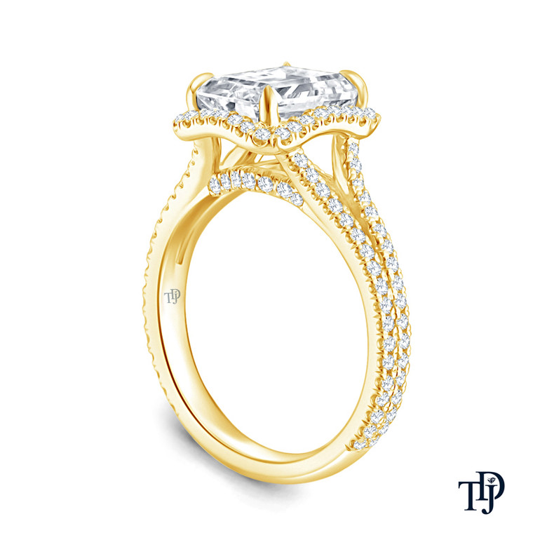 Split Shank Halo Accent Diamond Engagement Ring Semi Mount in 14k Yellow Gold Side View