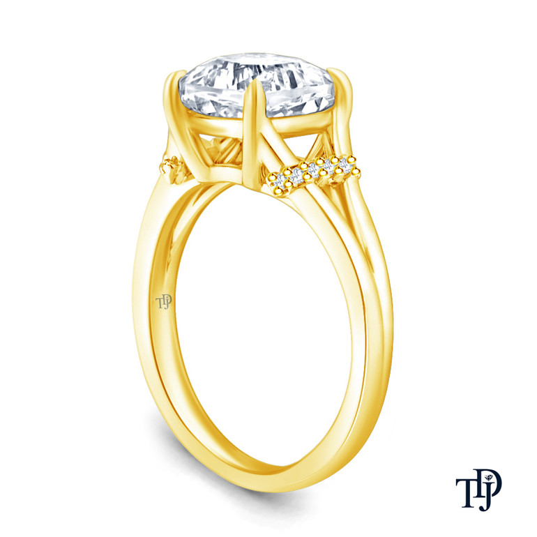 Dual Pave Bar Side Diamond Engagement Ring Semi Mount in 14k Yellow Gold Side View