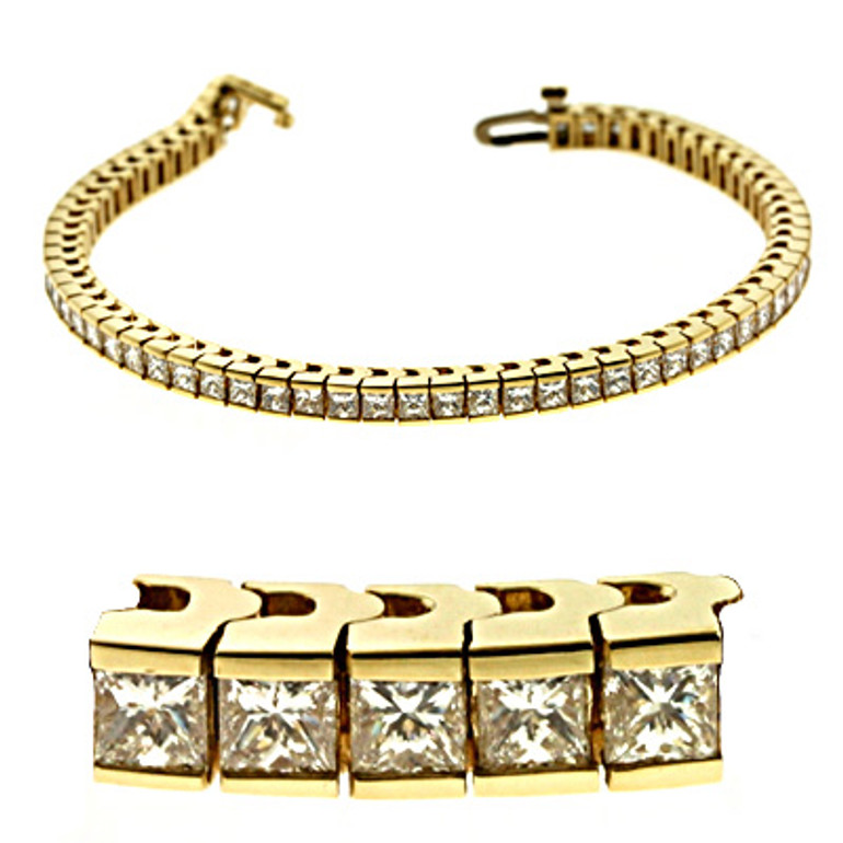 Channel Set Princess Cut Diamond Tennis Bracelet in 14k Yellow Gold