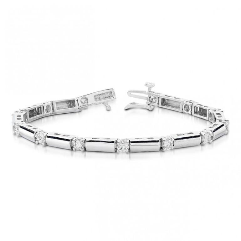 2.60ctw Metal Bar And Round Diamond Tennis Bracelet