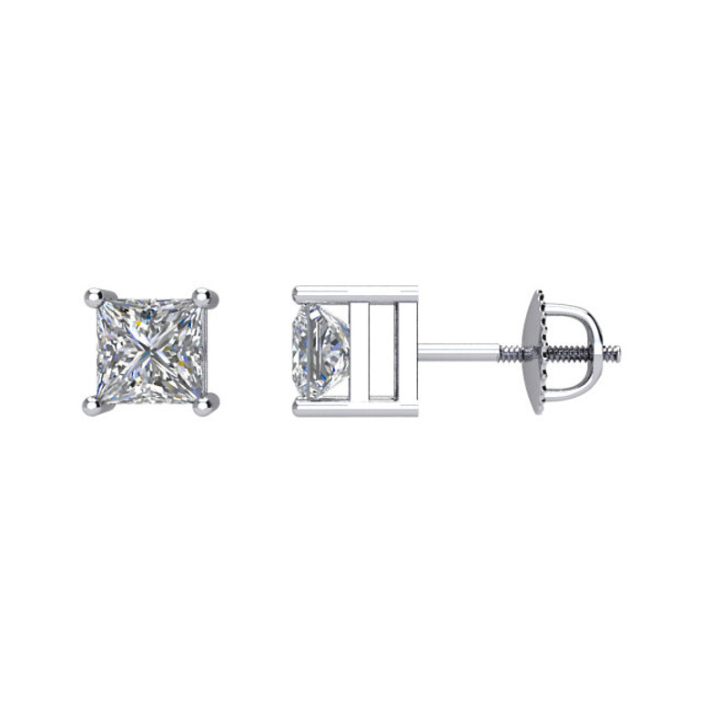 Four Prong Classic Princess Cut Diamond Stud Earrings