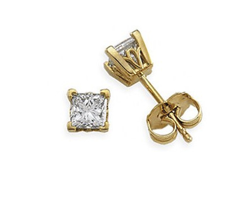 Scroll Design Princess Cut Diamond Stud Earrings