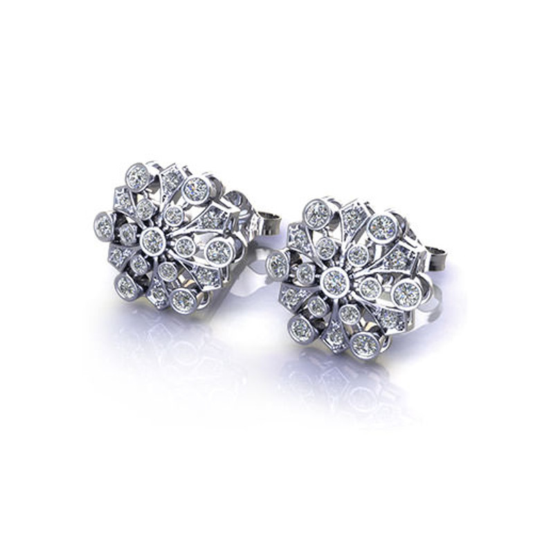 Floral Spray Bezel Set Diamond Stud Earrings