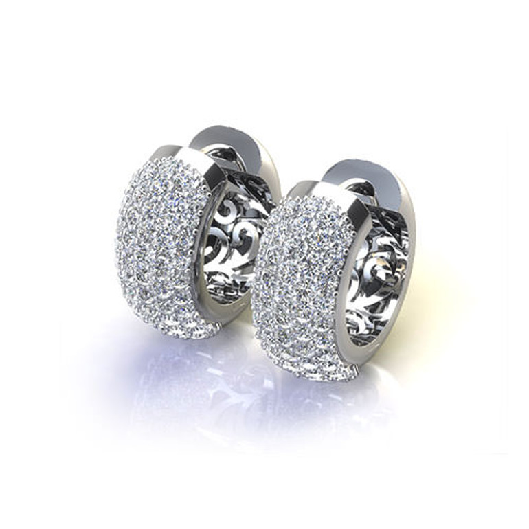 Five Row Pave Set Cluster Hoop Earrings 