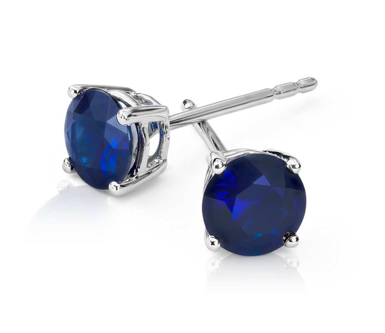 Round Blue Sapphire Stud Earrings