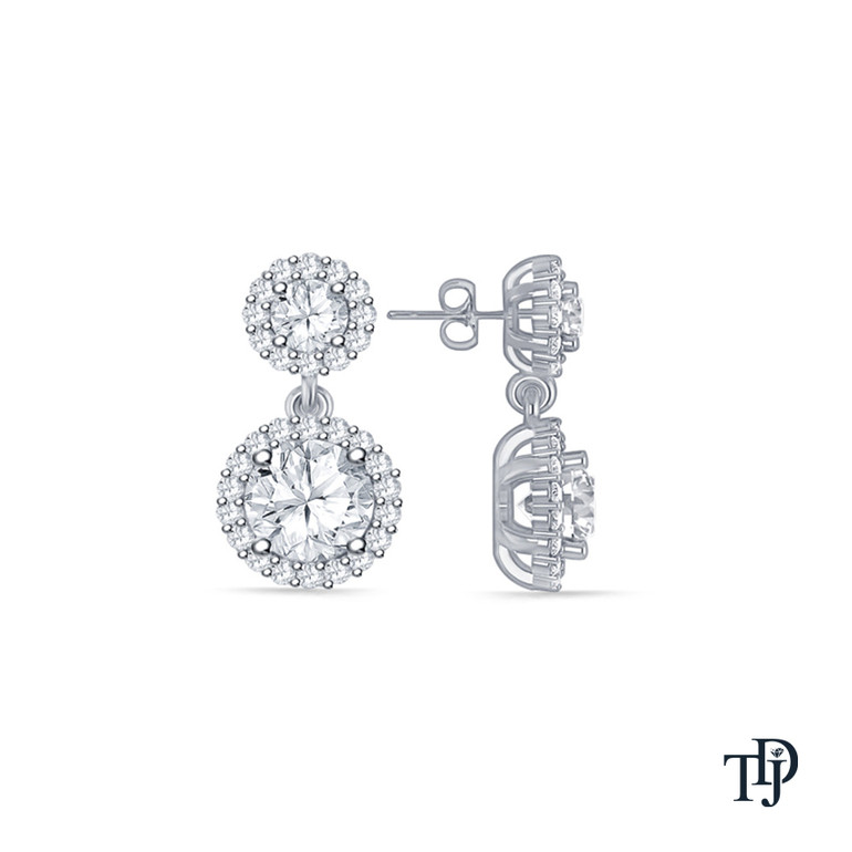 Dual Double Halo Round Diamond Drop Earrings