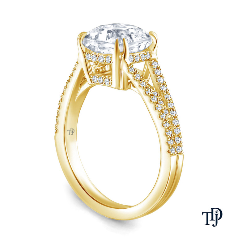 14Kt Yellow Gold Split Shank Dual Claw Diamond Engagement Ring 0.25ct Center Diamond Side View