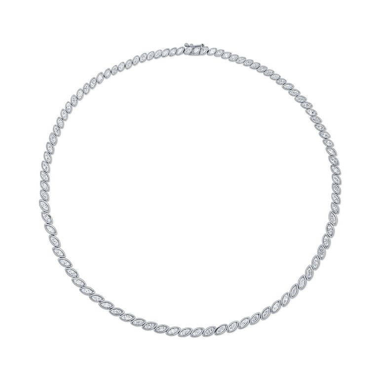 GRADUATED BEZELED MARQUIS DIAMOND CHOKER TENNIS NECKLACE