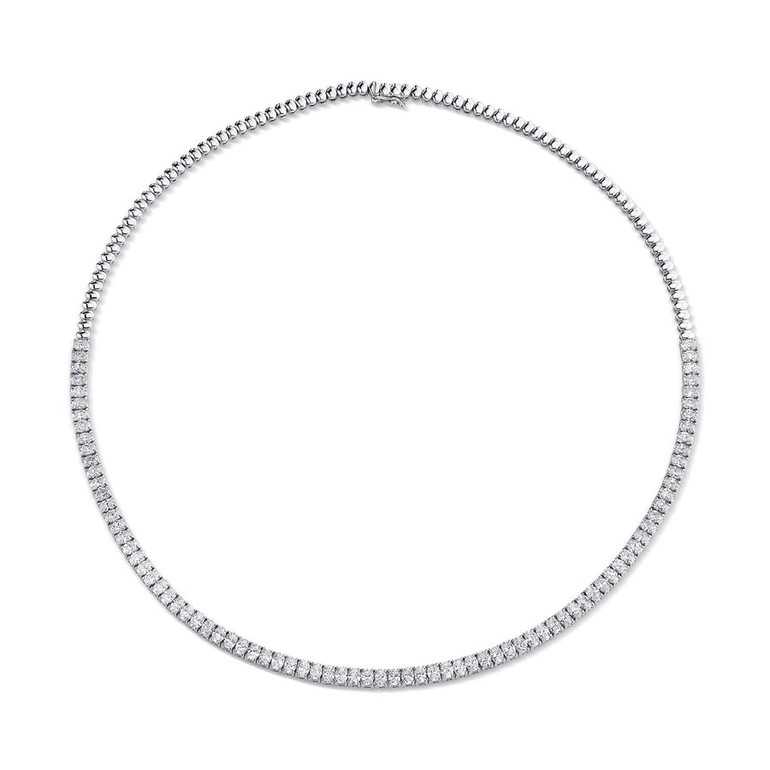 PRONG SET OVAL DIAMOND AND BEZEL METAL LINK TENNIS NECKLACE