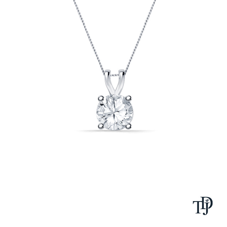 Four Prong V Bail Solitaire Round Diamond Pendant Necklace