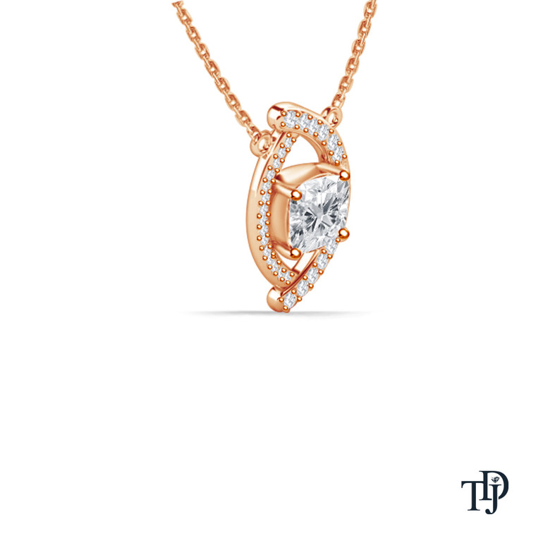 Eye Shaped Round Diamond Solitaire Pendant Necklace