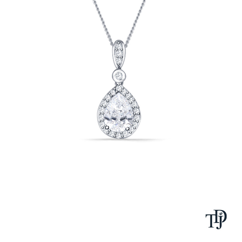 Pear Cut Halo Style Dangle Diamond Pendant Necklace