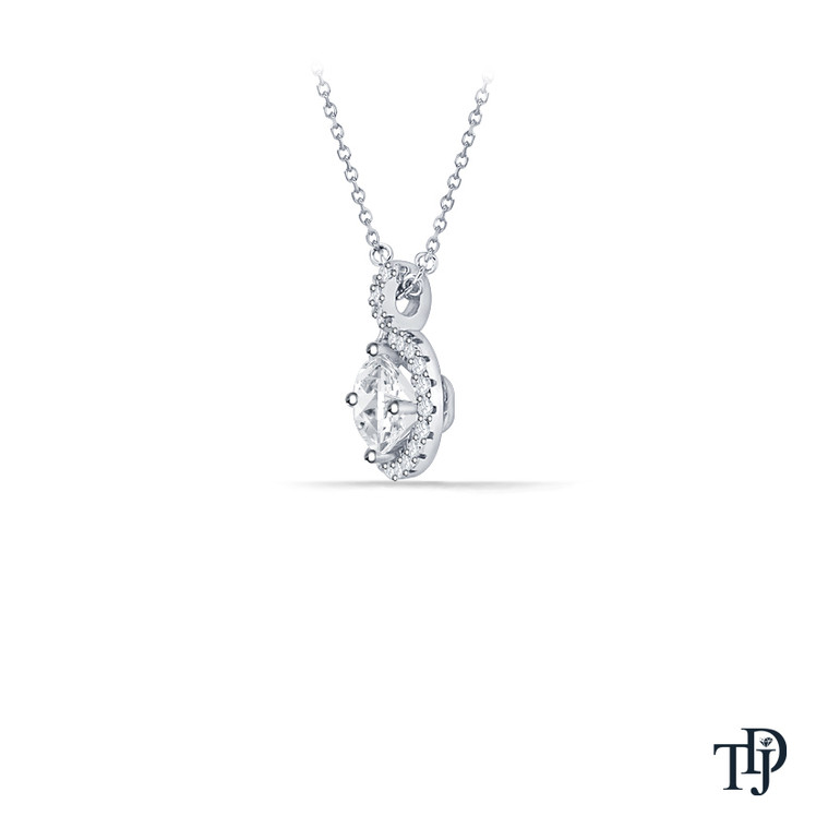 Halo Style Single Diamond Bail Round Diamond Solitaire Pendant Necklace