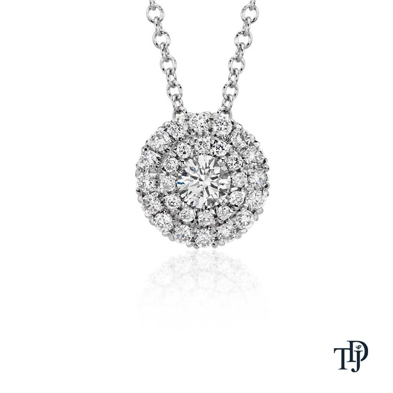 Double Halo Solitaire Round Diamond Pendant Necklace