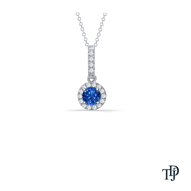 Halo Style Blue Sapphire and Diamond Dangle Pendant