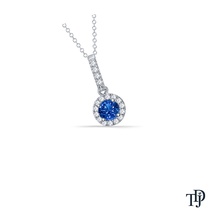 Halo Style Blue Sapphire and Diamond Dangle Pendant