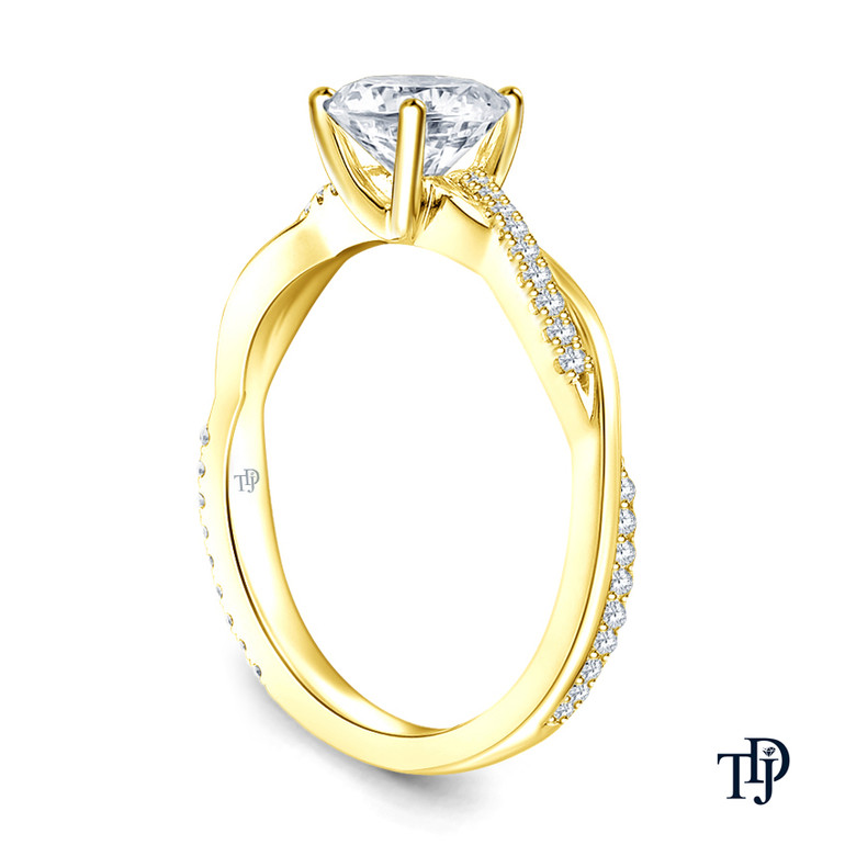 Yellow Gold Twisted Vine Diamond Engagement Ring with Center Diamond Side View