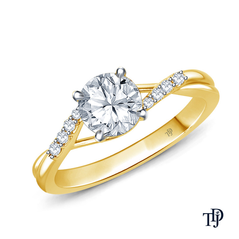 Delicate Tapered Pave Set Engagement Ring with Center Stone Mount Top View Yellow Gold