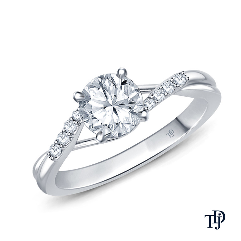 Delicate Tapered Pave Set Engagement Ring with Center Stone Mount Top View White Gold 