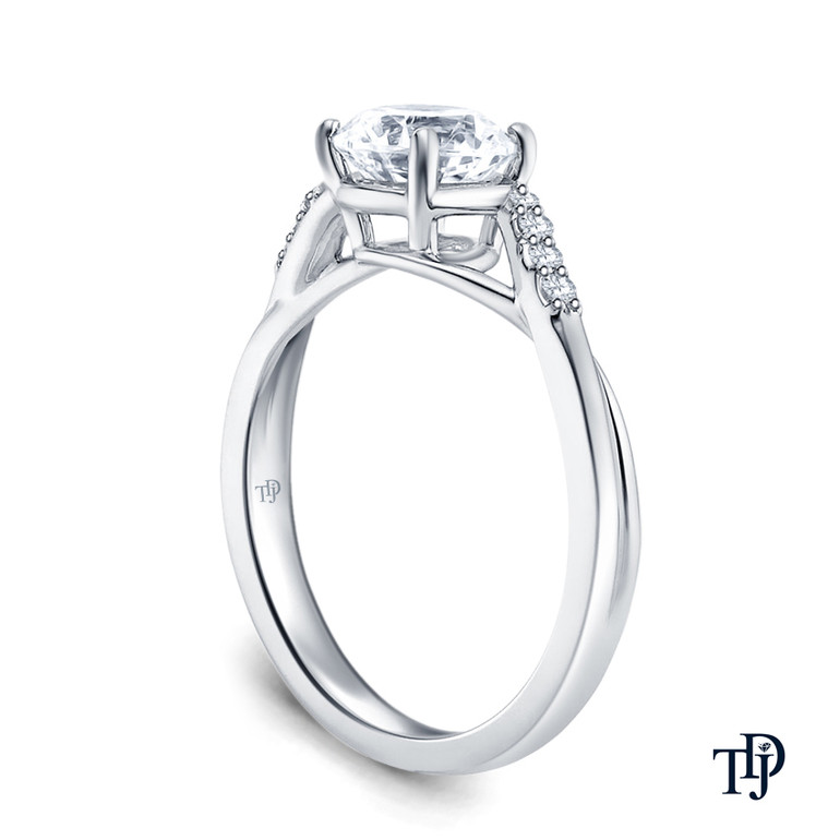 Delicate Tapered Pave Set Engagement Ring with Center Stone Mount Side View White Gold