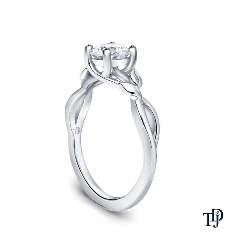 White Gold Interwine Budding Style Nature Inspired Solitaire Ring with Center Diamond Side View