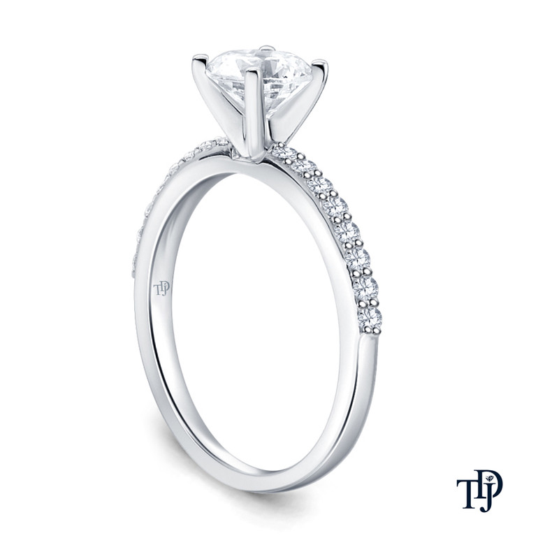 Half Way Accents Diamond Engagement Ring with Center Diamond Side View White Gold