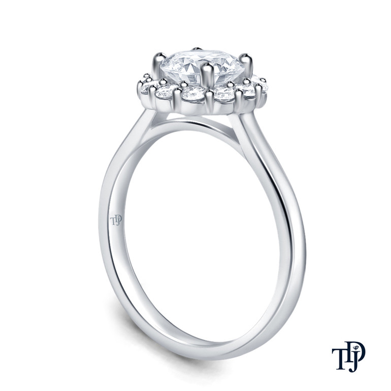 White Gold Intricate Flower Design Halo Engagement Ring with Center Diamond Top View