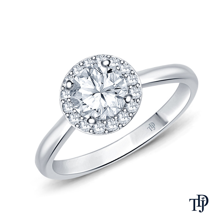 White Gold Flower Inspired Halo Accents Engagement Ring with Center Diamond Top View