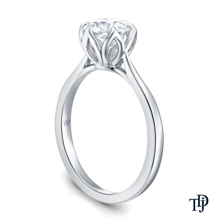 White Gold Solitaire Ring Claw Prong Flower Petal Basket Design with Center Diamond Top View