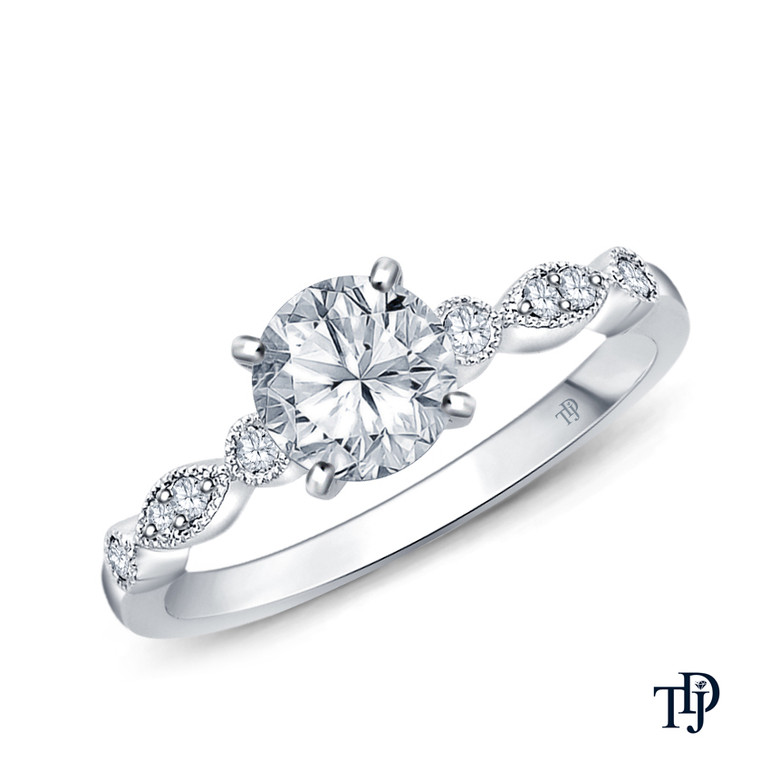 14K White Gold A Marquise Style Setting With Detailed Milgrain 0.25ct Center Diamond Top View