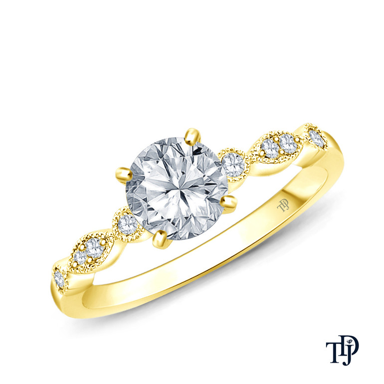 14K Yellow Gold Halo Accents With Intricate Milgrain Design Setting 0.25ct Center Diamond Top View